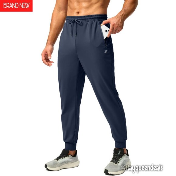 Men's Fleece Lined Joggers with Zipper Pockets Winter Warm Athletic Pants